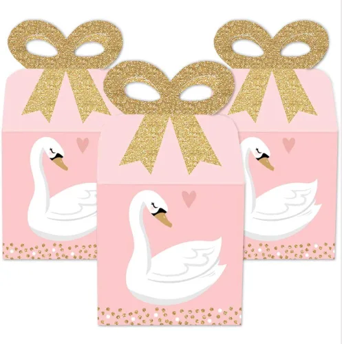 Miniatura 2 de Big Dot of Happiness Swan Soiree - Cajas de regalo cuadradas - Cajas de lazo de cisne blanco para baby shower o fiesta de cumpleaños - Juego de 12