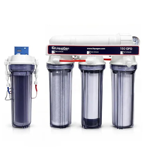 LiquaGen - Sistema de filtración de agua de ósmosis inversa y desionización (RODI) Super Flow | Manómetro con válvula de flotador | Medidor digital