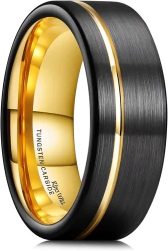 Miniatura 116 de King Will Anillo de boda de carburo de tungsteno para hombre con diseño de ranura, 6/7/0.315 in de ancho, acabado cepillado/pulido para hombre