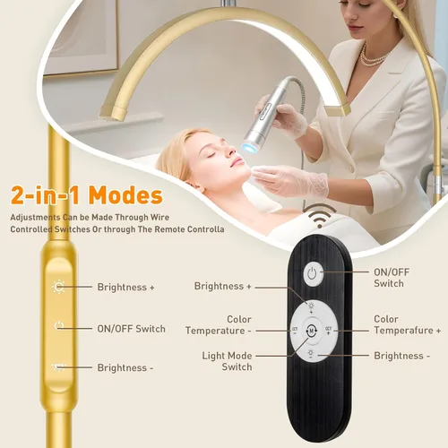 Miniatura 3 de HITTI Luz de Pestañas para Técnico de Pestañas, Lámpara de Pie Flexible de Cuello de Ganso LED de Media Luna para Esteticista y Artistas, Tatuajes