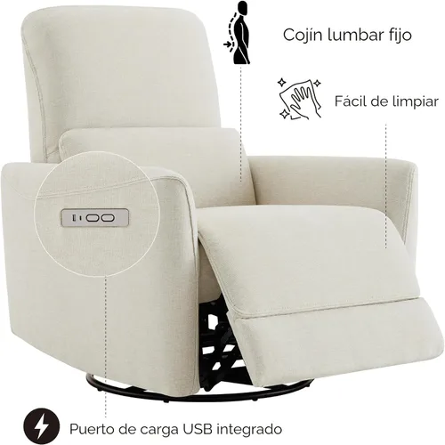 Miniatura 6 de CHITA - Silla reclinable eléctrica giratoria, con certificación FSC, tapizada, para sala de estar, habitación del bebé, sofá reclinable con soporte
