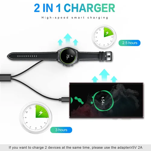 Miniatura 4 de Cargador magnético 2 en 1 USB-C para Samsung Galaxy Watch 7/6/5/4/3/Classic, Pro 5/4, Active Watch 2/1, Galaxy Buds/Live/+, cable de carga rápida