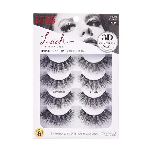 Miniatura 14 de KISS Pestañas postizas Triple Push-Up, 'Babydoll', de 0.47 a 0.55 pulgadas, incluye 4 pares de pestañas postizas, fáciles de aplicar, racimos