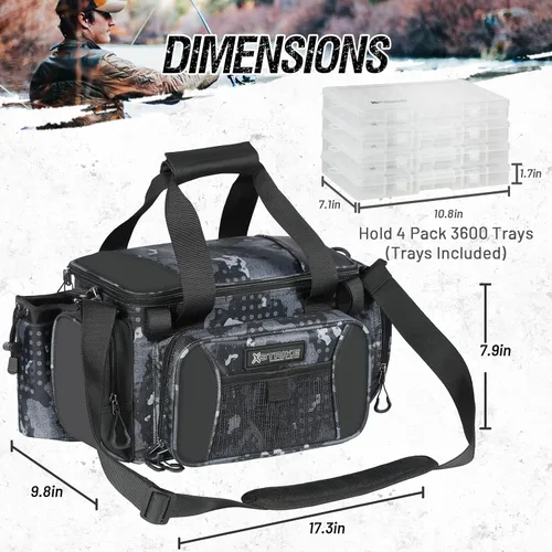 Miniatura 5 de X Strike Bolsa de pesca - Almacenamiento impermeable con 4 cajas de aparejos 3600, bolsa de hombro de agua salada y agua dulce para camping, caza