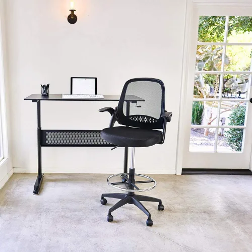 Miniatura 7 de BestOffice Silla de dibujo alta para oficina, silla de escritorio de pie, silla de computadora de malla, altura ajustable con soporte lumbar, brazos