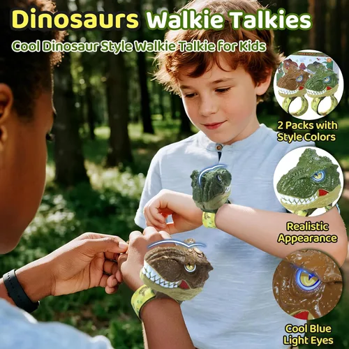Miniatura 2 de Vvinca Walkie Talkies de dinosaurio para niños, paquete de 2 – Juguetes de juguete al aire libre para niños de 3 a 12 años, 1000 pies de largo
