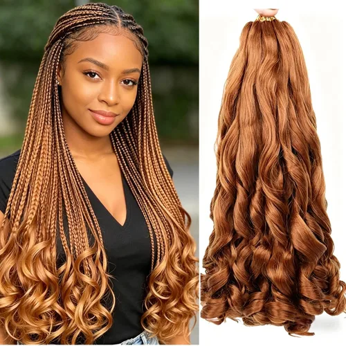 Miniatura 12 de Cabello trenzado rizado francés negro de 22 pulgadas preestirado, paquete de 3 unidades, textura Yaki, trenzado con rizo español, extensión