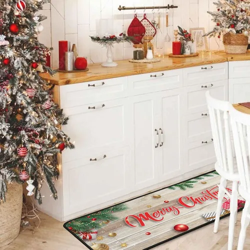 Miniatura 9 de 2 tapetes de cocina de Navidad para piso, tapete antideslizante para decoración de cocina, juego de alfombras de cocina antifatiga con corredor