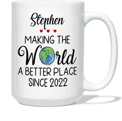 Miniatura 8 de BigTees Taza de café personalizada, taza de feliz cumpleaños, taza con nombre personalizado, 15 onzas, blanco, regalos de cumpleaños