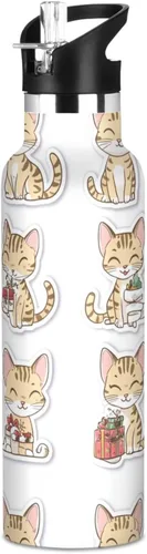Miniatura 9 de Art Exotic Shorthair Cats Pink Double Wall Vacuum Insulated Bottles Water Bottles With Straws Leak-proof BPA-Free Leak Proof for Gym Sports