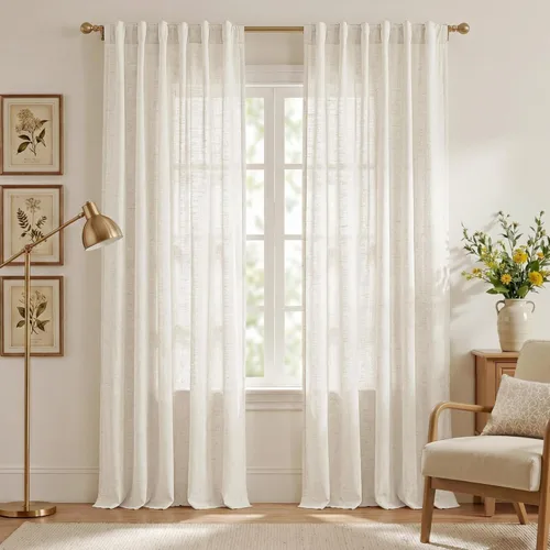 Miniatura 52 de NICETOWN Cortinas de lino semitraslúcidas para dormitorio, bolsillos para barra y pestaña trasera, tratamientos de ventana transparentes de lino