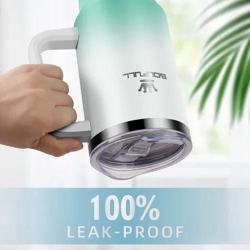 Miniatura 3 de Vaso de 40 onzas con asa y tapa con popote, taza de café de viaje 100% a prueba de fugas, taza aislada de acero inoxidable para bebidas frías