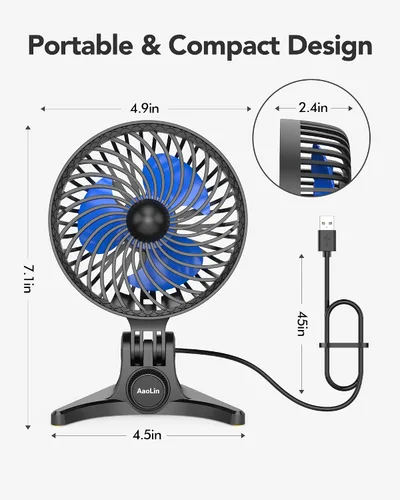 Miniatura 7 de AaoLin Ventilador de escritorio USB, ventiladores pequeños con velocidades variables CVT, flujo de aire de enfriamiento fuerte, portátil silencioso