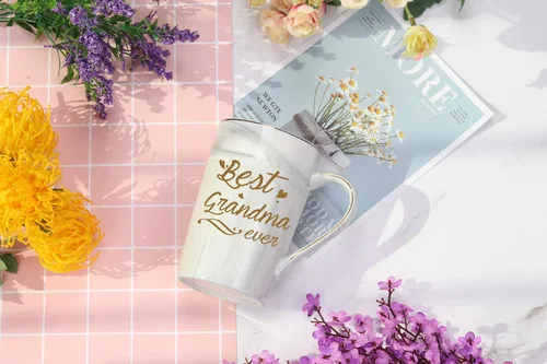 Miniatura 3 de Taza "Best Grandma Ever" Regalos de Café Cumpleaños Día de las Madres para de Nieta Nieto Nietos Nietos 14 Onzas Caja de Regalo con Cuchara y Tapete