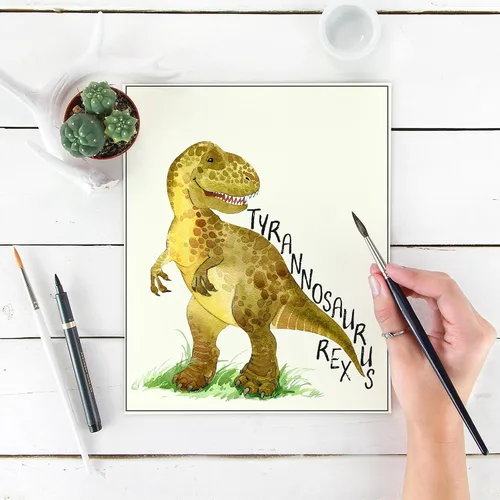 Miniatura 4 de DREAM BIG PRINTABLES Impresiones artísticas de acuarela de dinosaurios (juego de 4) – sin marco – 8 x 10 s El juego incluye tiranosaurio Rex