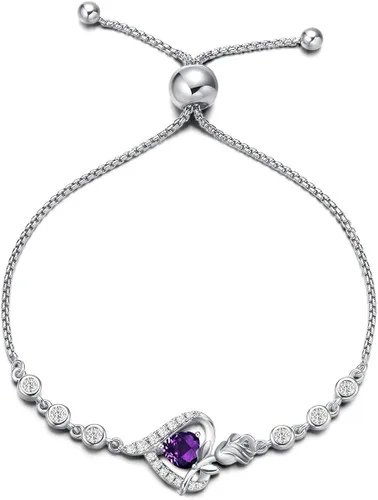 AGVANA Birthstone Bracelets for Women Sterling Silver Genuine or Created Gemstone Tennis Bracelet Rose Flower Heart Jewelry Anniversary Birthday