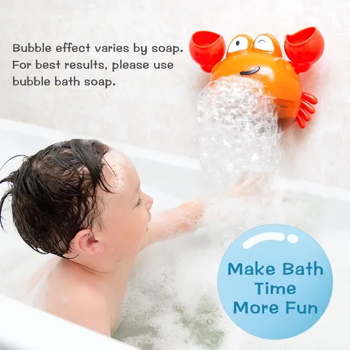 Miniatura 2 de KINDIARY Juguete de baño, máquina de burbujas de baño de cangrejo para bebé, niños pequeños de 1 a 3 años, bebés, niños, soplador automático