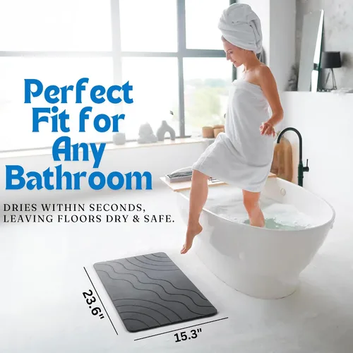 Miniatura 5 de Tapete de baño de piedra de secado rápido, tierra de diatomeas, antideslizante, súper absorbente, tapete de baño de piedra para baño, suelo, Gris