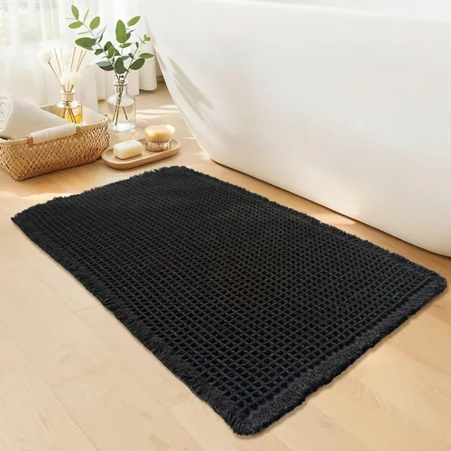 Miniatura 27 de Tapete de baño estilo gofre, tapete de baño bohemio, antideslizante, lavable, súper absorbente y de secado rápido, tapetes de baño pequeños, Caqui