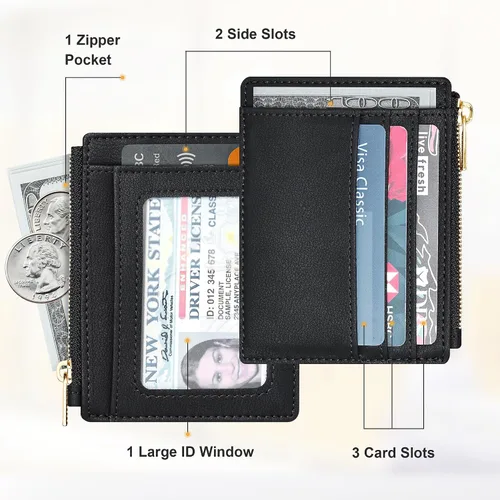 Miniatura 2 de Sodsay Estuche para tarjetas, cartera delgada con bolsillo frontal, para mujer, sujetatarjetas con llavero