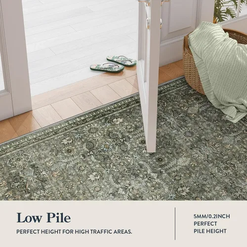 Miniatura 7 de Alfombras Lahome de color verde oscuro para pasillo de 2x10, alfombra lavable resistente a manchas para cocina de 10 pies, alfombra antideslizante