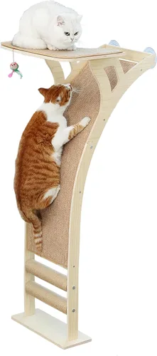 Miniatura 10 de Percha para gatos de ventana con postes rascadores, cama de árbol de madera de 46 pulgadas para gatos grandes Maine Coon para posarse y descansar