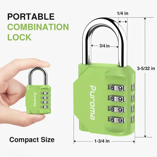 Miniatura 5 de Puroma Paquete de 2 Candados de Combinación para Casillero de 4 Dígitos Impermeables para Exteriores para Escuela, Gimnasio, Deportes, Cerca, Caja