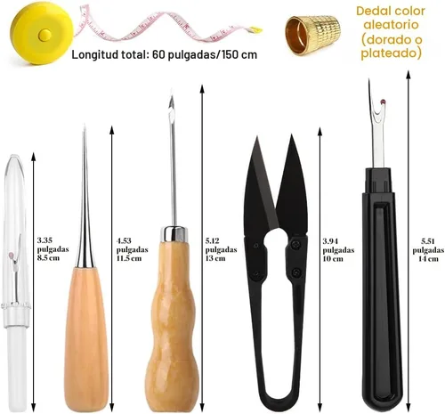 Miniatura 3 de BAGERLA Kit de costura de reparación de tapicería, kit de costura resistente con herramientas de punzón, desgarrador de costura, agujas de costura a