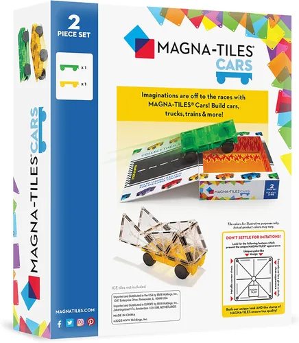 Miniatura 3 de MAGNA-TILES Coches – Juego de Construcción Magnético de 2 Piezas en Verde y Amarillo, La MARCA ORIGINAL de Construcción Magnética