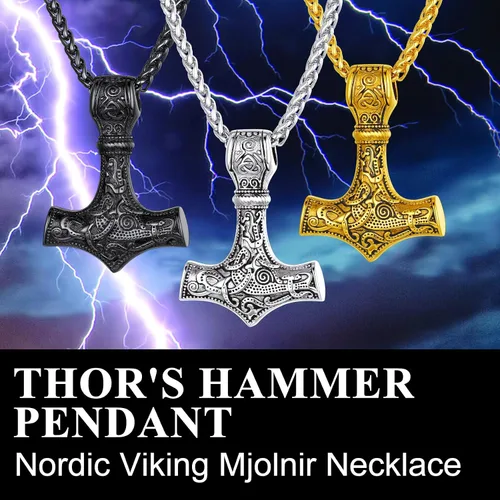 Miniatura 3 de Richsteel Necklaces for Men Womens Thor's Hammer Pendant Mjolnir 316 Stainless Steel18K Gold PlatedBlack Viking Nordic Jewelry