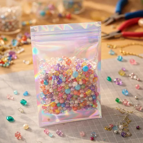 Miniatura 5 de Paquete de 150 bolsas holográficas de Mylar de 5 x 8 pulgadas con ventana transparente, pequeñas bolsas de papel de aluminio resellables