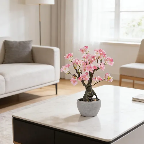 Miniatura 4 de KAIRNE Maceta floral de cerezo rosa artificial, 15.7 pulgadas de alto, plantas falsas de bonsái, plantas de imitación de flores, ramas decorativas