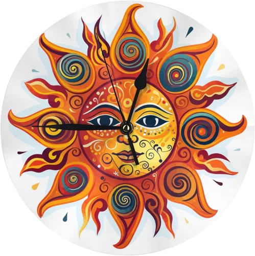 Miniatura 14 de Reloj de pared redondo de 10 pulgadas con batería de sol mexicano por flores, reloj silencioso sin tictac, estilo mexicano decorativo para sala