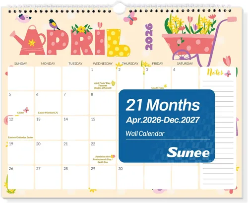 Miniatura 8 de SUNEE Calendario de pared 2026 de 18 meses, octubre de 2025 a marzo de 2027, 14.5 x 11.5 pulgadas, cuadrícula grande para colgar con papel grueso