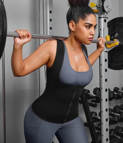 Miniatura 6 de GAODI Chaleco de entrenamiento de cintura para mujer, corsé delgado, camiseta sin mangas con cremallera, camisa de compresión, traje de sauna