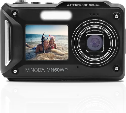 Miniatura 2 de Minolta Cámara digital impermeable - Fotos de 48 MP, video 4K UHD, pantallas LCD duales, impermeable de 16 pies, zoom de 16X, antivibración, cámara