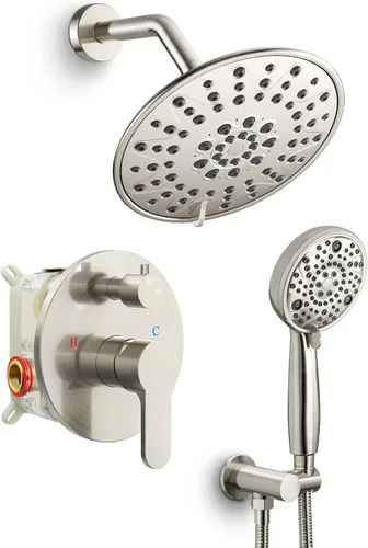 SR SUN RISE Grifo de ducha – Sistema de cabezal de ducha multifuncional de alta presión de 8 pulgadas con accesorios de cabezal de ducha de mano –