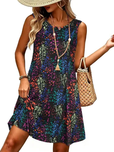 Miniatura 32 de elescat Vestidos de verano para mujer 2025, vestido casual de playa sin mangas con estampado floral, tipo camiseta, suelto y con bolsillos