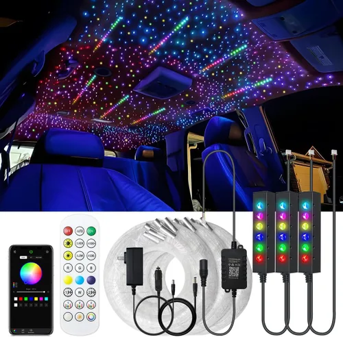 Miniatura 17 de AKEPO - Kit de luz de fibra óptica RGB de 3.2 W, 6 orificios, controlado a través de aplicación, para el hogar y el automóvil, 13.1 pies, 360