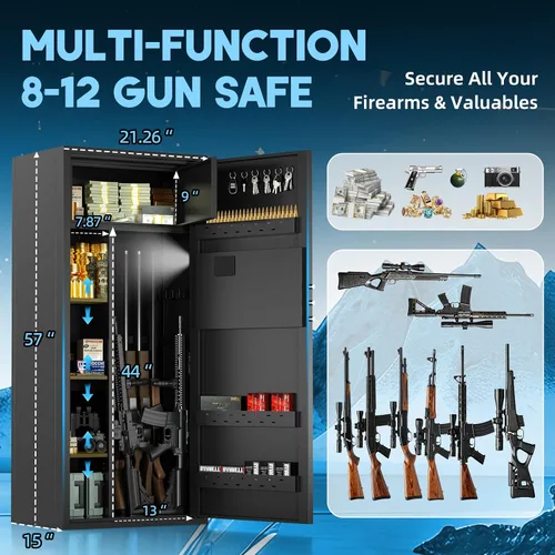 Miniatura 2 de Caja fuerte grande para 12-15 rifles y pistolas, gabinetes de armas para rifles y escopetas con teclado digital y modo de alarma, caja fuerte