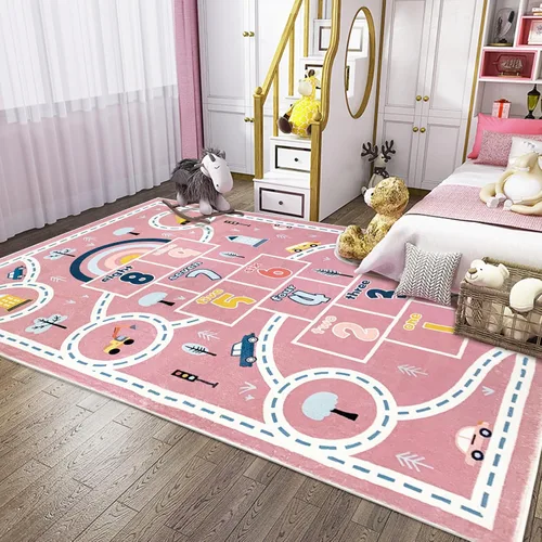 Miniatura 3 de Alfombra de juego para niños, alfombra de automóvil de Hopscotch de 5 x 8 pies, extra grande para dormitorio de niñas, aula, aprendizaje educativo