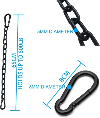 Miniatura 6 de 2 cadenas colgantes negras de servicio pesado de 23 pulgadas con 4 mosquetones, herrajes para sillas para parques infantiles interiores
