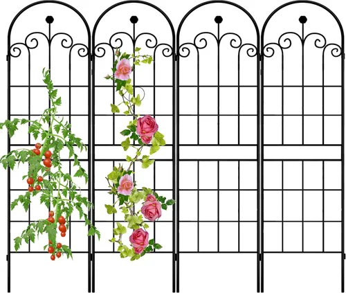 Miniatura 17 de LZRS - Paquete de 2 arcos de hierro rústico de 71x20 pulgadas para decoración de jardín con enrejado con revestimiento de metal negro – Perfecto