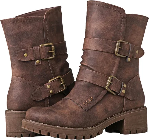 Miniatura 2 de GLOBALWIN Botas militares con cordones a media pantorrilla, para motocicleta, para festivales de moda, para mujer