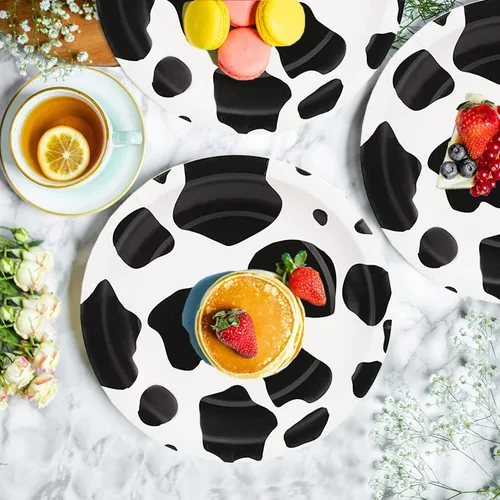 Miniatura 2 de Juego de 80 platos y servilletas de vaca con estampado de vaca, platos y servilletas de 7 pulgadas, servilletas para decoración de cumpleaños