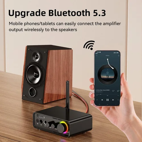 Miniatura 5 de M19 BT Amplificador Receptor Estéreo, Bluetooth 5.3 Mini Amplificador 2 Canales 100W x2 Amplificador HiFi Clase D con RCA/Óptica/Coaxial/Mic Entrada