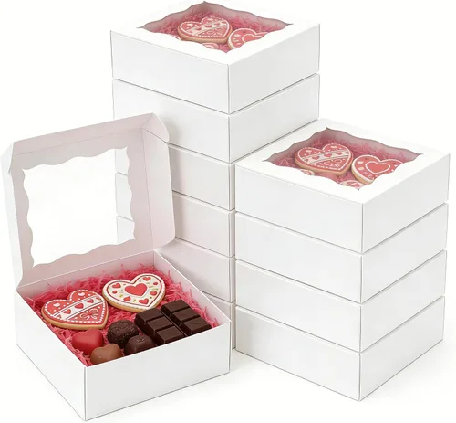 XINHPKGG - 20 cajas para galletas de 6 x 6 x 2,5 pulgadas, cajas de panadería con ventana, caja de regalo para fresas cubiertas de chocolate para