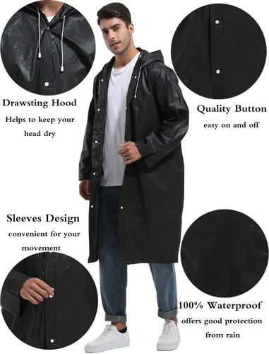 Miniatura 105 de 2 abrigos de lluvia de Borogo para adultos, chaquetas de lluvia reutilizables para hombres y mujeres