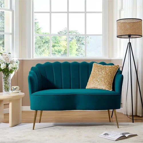 Miniatura 35 de HULALA HOME Silla decorativa moderna de terciopelo con respaldo en forma de concha, bonito sillón para sala de estar, dormitorio con patas doradas