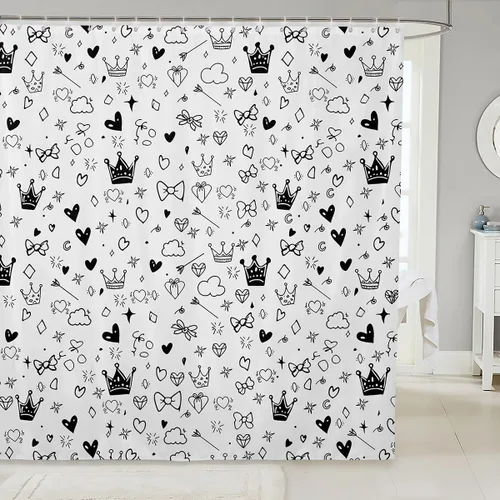 Miniatura 16 de Manfei Cortinas de ducha para niños con lazo de dibujos animados, diseño de mariquita, escarabajo, insecto, niñas, niños, cortinas impermeables